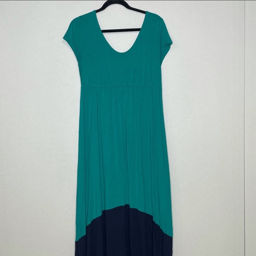 Liz Lange Maternity high low maxi dress green blue Sz L